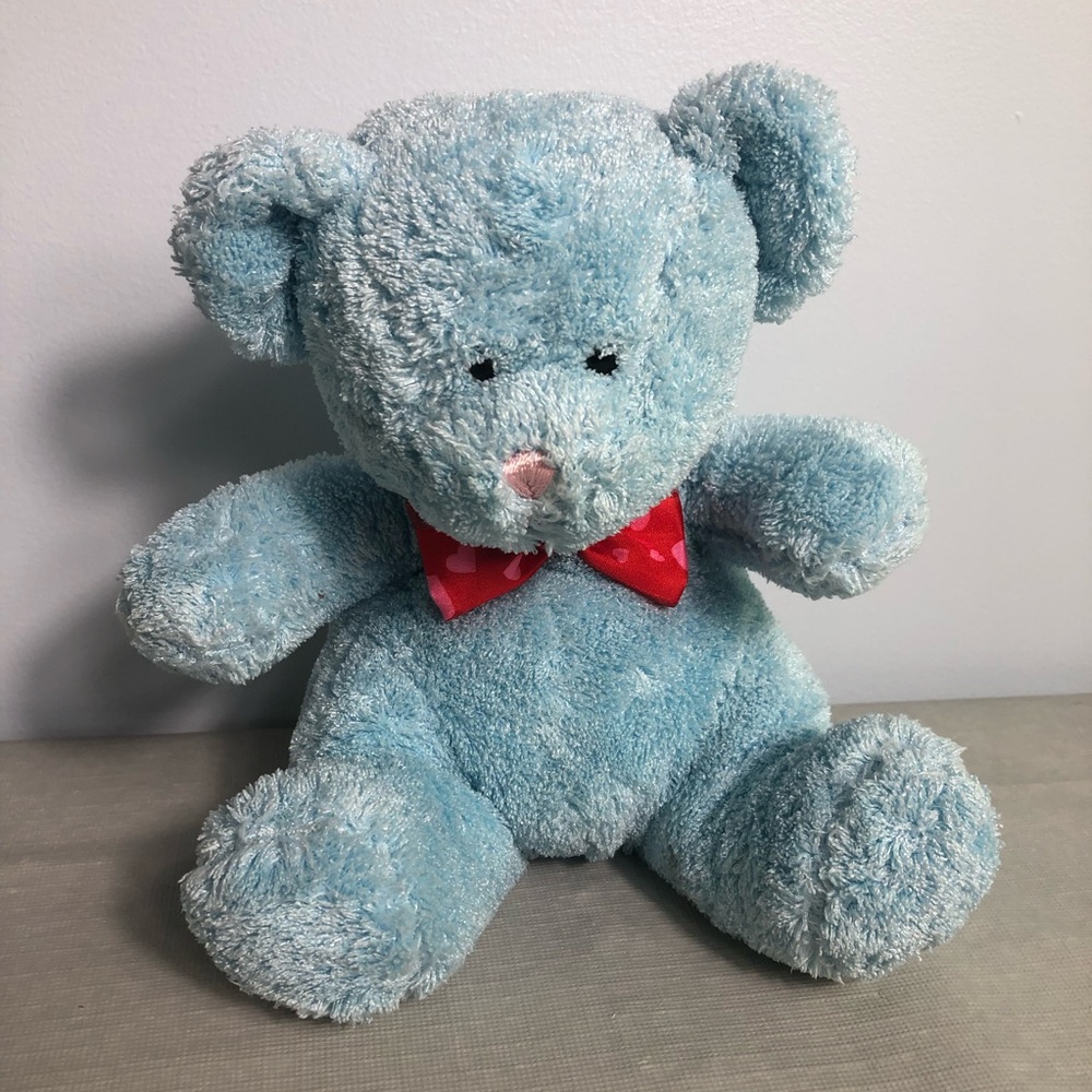 Walmart Teddy Bear 8" Blue Chenille Plush Heart Bow Stuffed Soft Toy